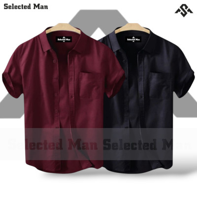 2 Pics Cotton Fabrics Half Sleeve Shirt