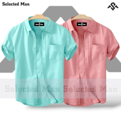 2 Pics Cotton Fabrics Half Sleeve Shirt