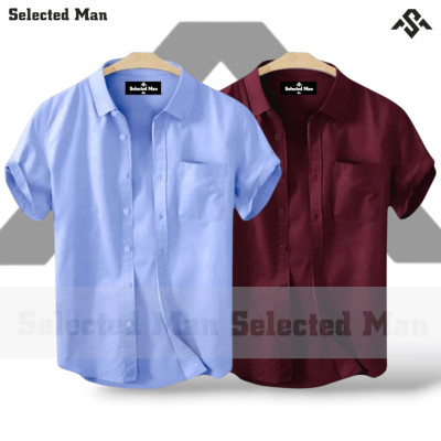 2 Pics Cotton Fabrics Half Sleeve Shirt