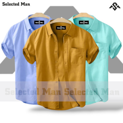 3 Pics Cotton Fabrics Half Sleeve Shirt