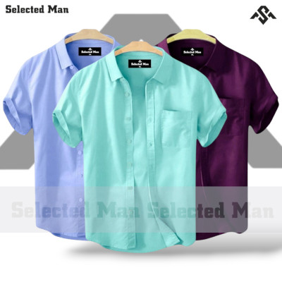 3 Pics Cotton Fabrics Half Sleeve Shirt