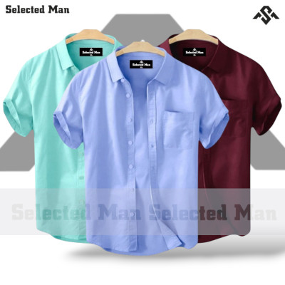 3 Pics Cotton Fabrics Half Sleeve Shirt