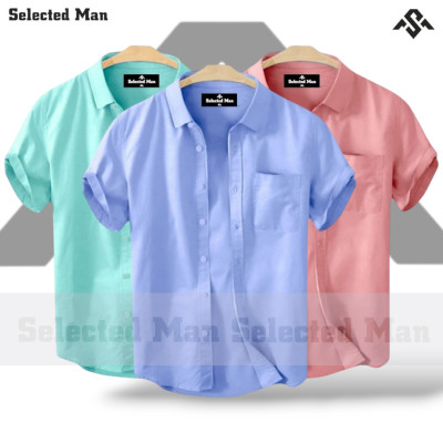 3 Pics Cotton Fabrics Half Sleeve Shirt