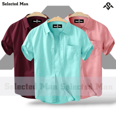 3 Pics Cotton Fabrics Half Sleeve Shirt