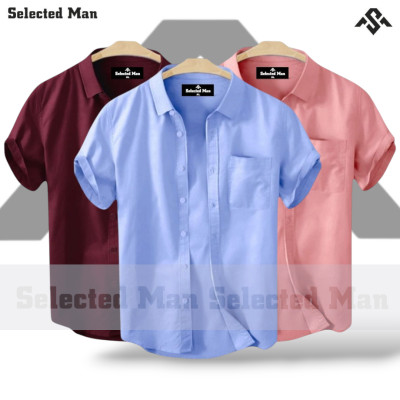 3 Pics Cotton Fabrics Half Sleeve Shirt