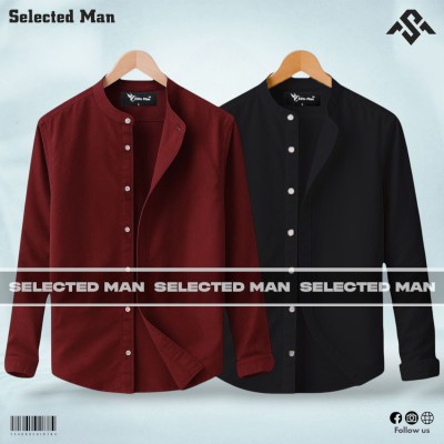 2 Pics Premium Quality Band Collar Shirt