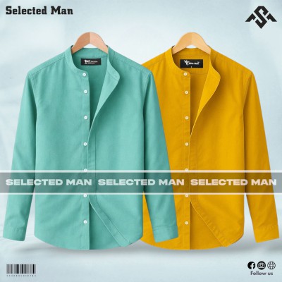 2 Pics Premium Quality Band Collar Shirt