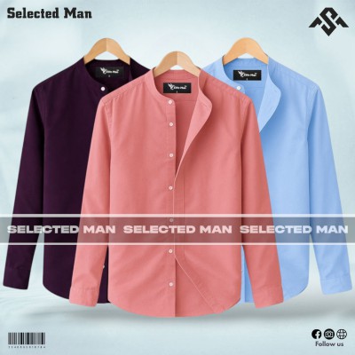 3 Pics Premium Quality Band Collar Shirt