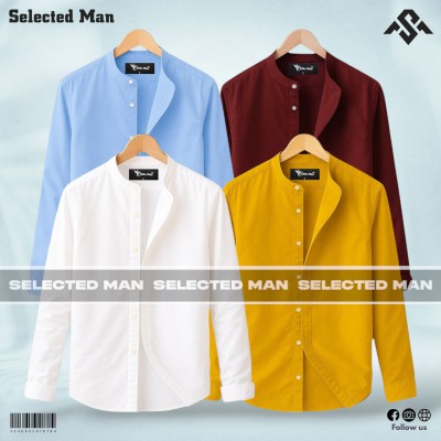 4 Pics Premium Quality Band Collar Shirt