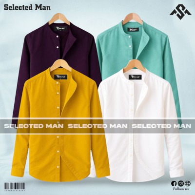 4 Pics Premium Quality Band Collar Shirt