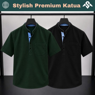 2 Pics Herringbone Fabrics Half Sleeve Katua