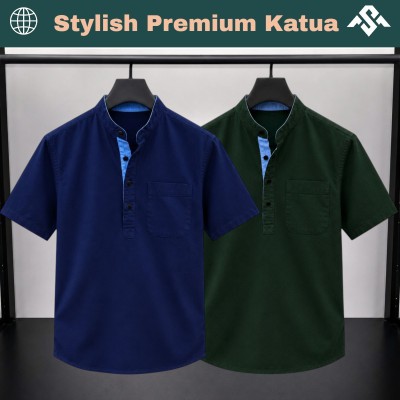 2 Pics Herringbone Fabrics Half Sleeve Katua