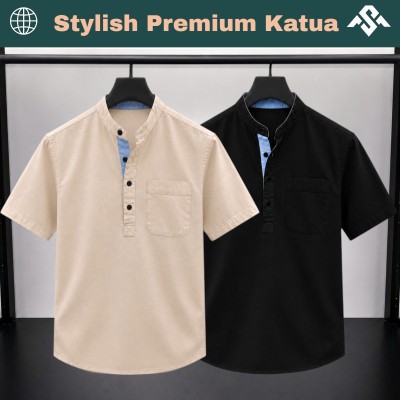2 Pics Herringbone Fabrics Half Sleeve Katua