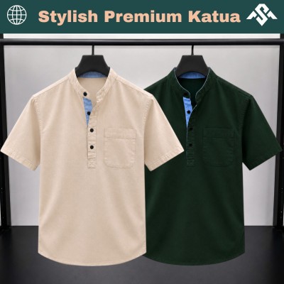 2 Pics Herringbone Fabrics Half Sleeve Katua