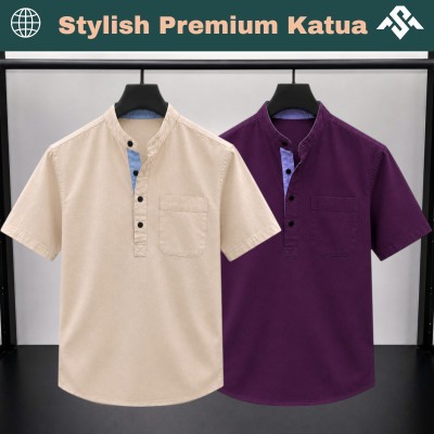 2 Pics Herringbone Fabrics Half Sleeve Katua