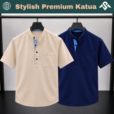 2 Pics Herringbone Fabrics Half Sleeve Katua