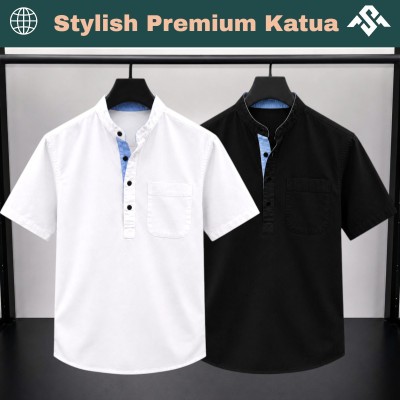 2 Pics Herringbone Fabrics Half Sleeve Katua