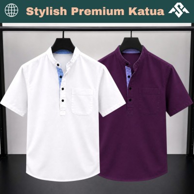 2 Pics Herringbone Fabrics Half Sleeve Katua