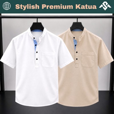 2 Pics Herringbone Fabrics Half Sleeve Katua