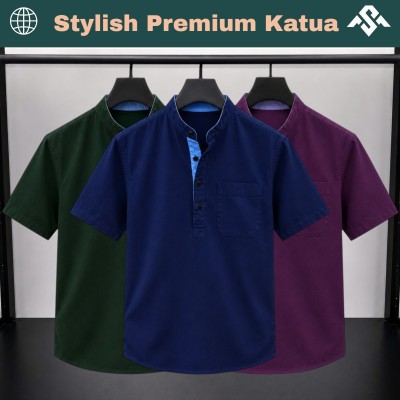 3 Pics Herringbone Fabrics Half Sleeve Katua