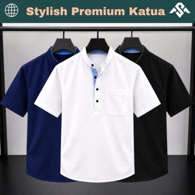 3 Pics Herringbone Fabrics Half Sleeve Katua