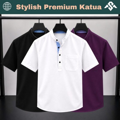 3 Pics Herringbone Fabrics Half Sleeve Katua