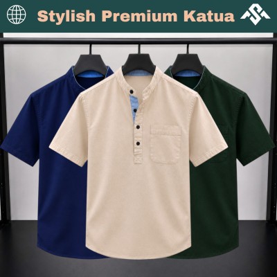 3 Pics Herringbone Fabrics Half Sleeve Katua