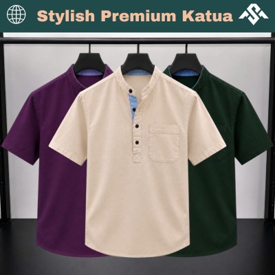 3 Pics Herringbone Fabrics Half Sleeve Katua