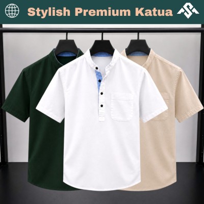 3 Pics Herringbone Fabrics Half Sleeve Katua