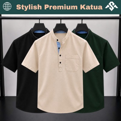 3 Pics Herringbone Fabrics Half Sleeve Katua