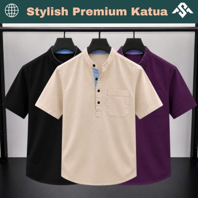 3 Pics Herringbone Fabrics Half Sleeve Katua