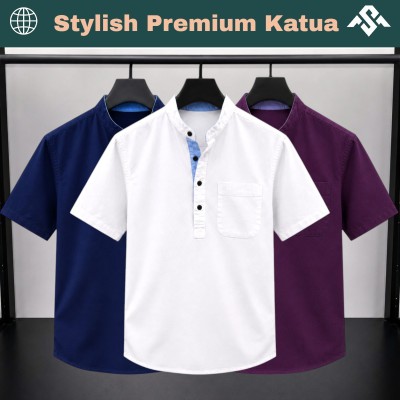3 Pics Herringbone Fabrics Half Sleeve Katua