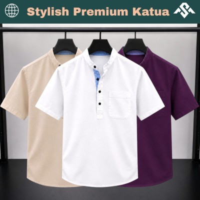 3 Pics Herringbone Fabrics Half Sleeve Katua