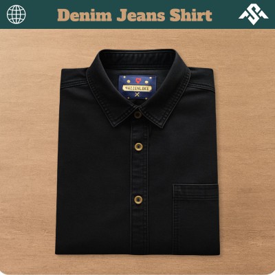 1 Pics Denim Jeans One Pocket Shirt - Black