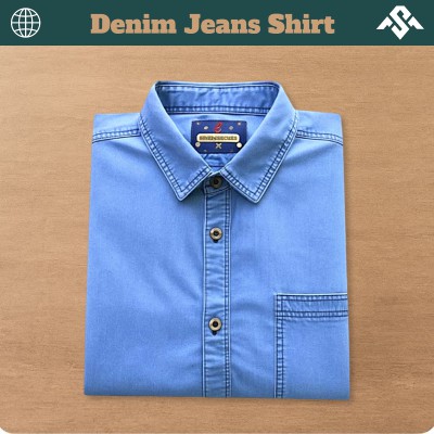 1 Pics Denim Jeans One Pocket Shirt - Light Blue